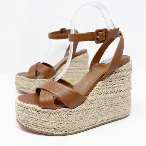 Christian Louboutin Mariza Zeppa 130 Brown Espadrille Wedge Sandal EU 40 - Picture 1 of 11
